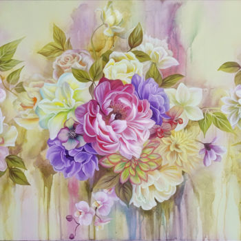 Peinture intitulée "Floral rhapsody" par Anna Steshenko, Œuvre d'art originale, Acrylique