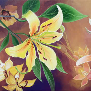 Painting titled "Lily in the dark" by Anna Steshenko, Original Artwork, Acrylic