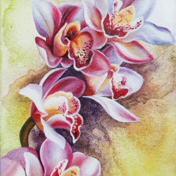 Painting titled "Orchid" by Anna Steshenko, Original Artwork, Acrylic Mounted on Wood Stretcher frame
