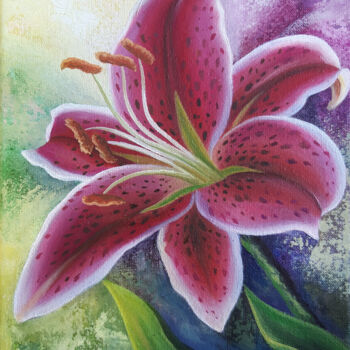 Painting titled "Lily" by Anna Steshenko, Original Artwork, Oil Mounted on Wood Stretcher frame