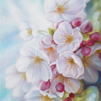 Painting titled "Spring in the air" by Anna Steshenko, Original Artwork, Oil Mounted on Wood Stretcher frame