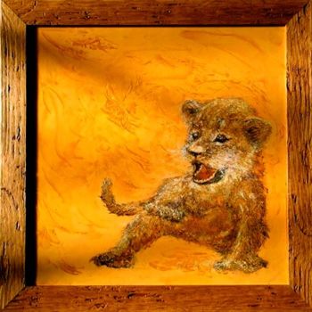 Painting titled "Petit Lion" by Anna Iourenkova, Original Artwork, Oil