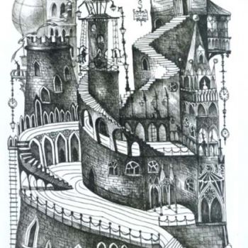 Drawing titled "Small town" by Anna Vlaskova, Original Artwork