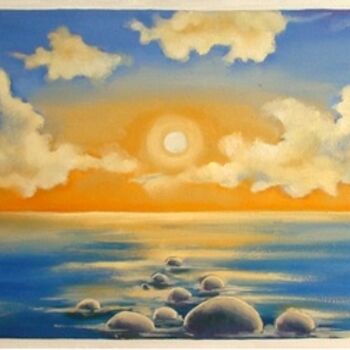 Ζωγραφική με τίτλο "Sunset at the seasi…" από Anni Boreiko, Αυθεντικά έργα τέχνης, Λάδι