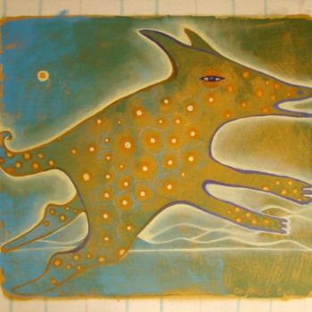 Pintura titulada "Orange Dog, mixed t…" por Anni Boreiko, Obra de arte original, Oleo
