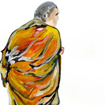 Painting titled "Le Bonze" by Anne Anh-Dào, Original Artwork, Watercolor