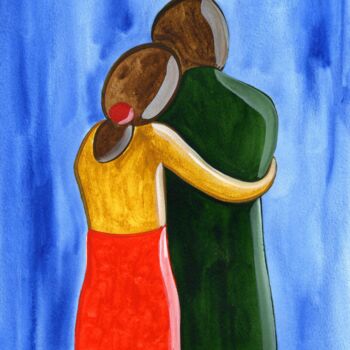 Painting titled "LES AMOUREUX" by Anne Anh-Dào, Original Artwork, Watercolor