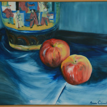 Peinture intitulée "Pommes et vase chin…" par Anne B, Œuvre d'art originale