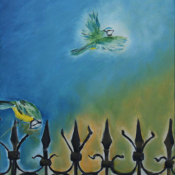 Painting titled "Mésanges sur la gri…" by Anne B, Original Artwork