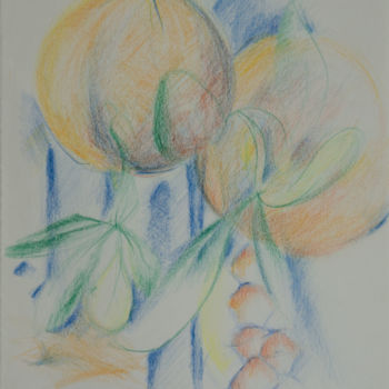 Peinture intitulée "Fruits et plante" par Anne B, Œuvre d'art originale