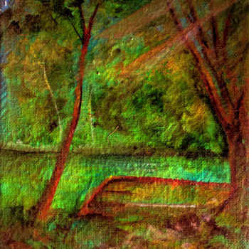 Painting titled "Deux arbres en bord…" by Anne Brigaud, Original Artwork