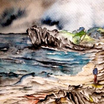 Peinture intitulée "En la playa" par Anne Brigaud, Œuvre d'art originale