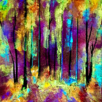 Pintura intitulada "Forêt colorée" por Anne Brigaud, Obras de arte originais