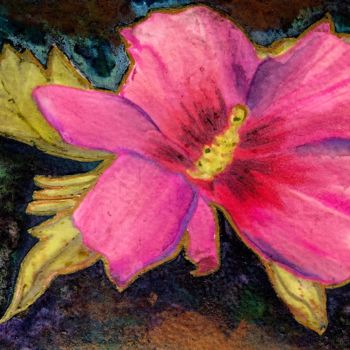 Pintura titulada "Hibiscus rose" por Anne Brigaud, Obra de arte original