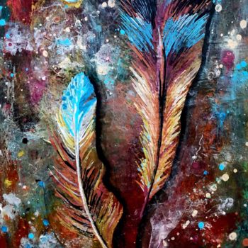 Painting titled "Plumes bleues" by Anne Brigaud, Original Artwork