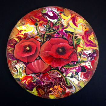 Painting titled "Coquelicots sur fon…" by Anne Brigaud, Original Artwork, Acrylic