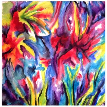 Painting titled "Mixed flowers" by Anne Brigaud, Original Artwork