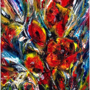Painting titled "Coquelicots en brou…" by Anne Brigaud, Original Artwork