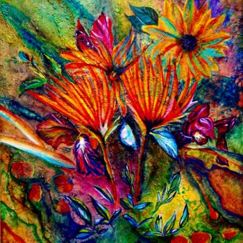 Painting titled "Bouquet multicolore" by Anne Brigaud, Original Artwork