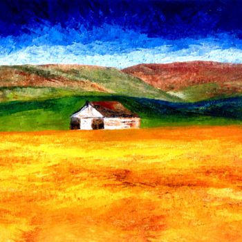 Peinture intitulée "La maison au champ…" par Anne Brigaud, Œuvre d'art originale