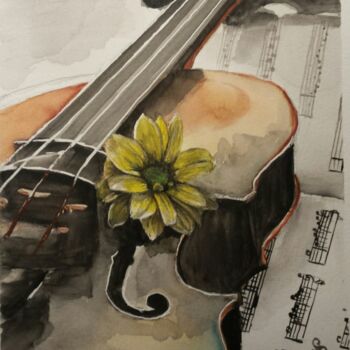 Peinture intitulée "un air de violon" par Anne Brunello, Œuvre d'art originale, Aquarelle