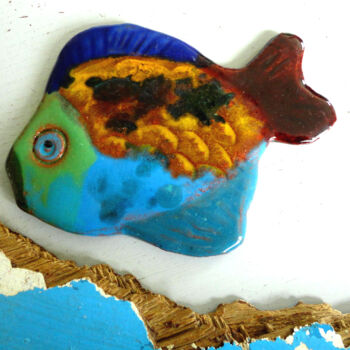 Sculpture intitulée "poisson en faïence…" par Anne Cabon, Œuvre d'art originale, Argile