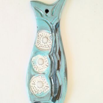 Sculpture titled "Grande sardine bleu…" by Anne Cabon, Original Artwork, Clay