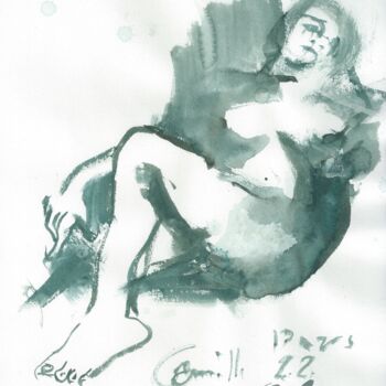 Tekening getiteld "Nu 26 - Odalisque" door Anne Cardot, Origineel Kunstwerk, Aquarel