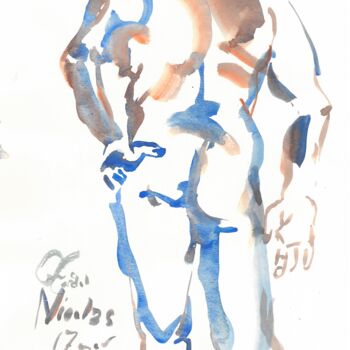 Dessin intitulée "Nu masculin 14" par Anne Cardot, Œuvre d'art originale, Aquarelle