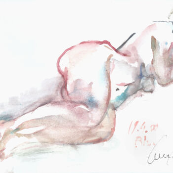 Dessin intitulée "Petit nu en pied al…" par Anne Cardot, Œuvre d'art originale, Aquarelle