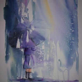 Painting titled "Le parapluie" by Anne Carez, Original Artwork, Oil