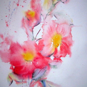 Painting titled "Fleurs en rose." by Anne Carez, Original Artwork, Oil