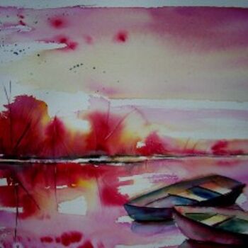 绘画 标题为“Les barques rouges” 由Anne Carez, 原创艺术品, 油