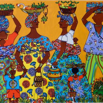Schilderij getiteld "marché d'Afrique 2-…" door Anne-Catherine Levieux (Nuances de Gouaches), Origineel Kunstwerk, Gouache
