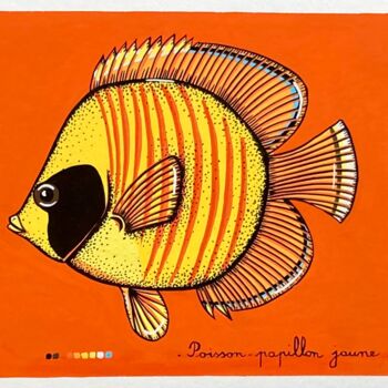 Картина под названием "ACL664,3 poissons p…" - Anne-Catherine Levieux (Nuances de Gouaches), Подлинное произведение искусств…