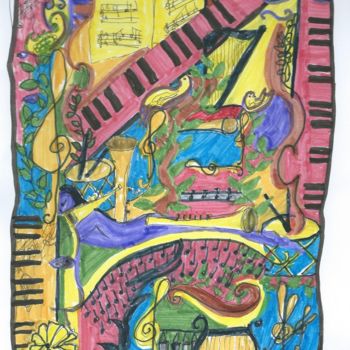 Dessin intitulée "Musique" par Anne-Cécile Makosso-Akendengué, Œuvre d'art originale, Autre