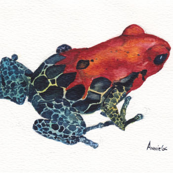 Painting titled "Red Poison Dart Frog" by Anniegc, Original Artwork, Watercolor