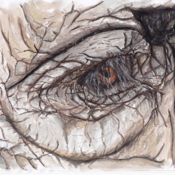 Картина под названием "Elephant Eye" - Anniegc, Подлинное произведение искусства, Чернила