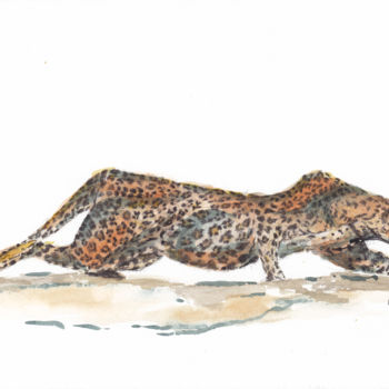 Painting titled "Stalking Leopard" by Anniegc, Original Artwork, Watercolor