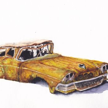 Painting titled "Rusty Old Car" by Anniegc, Original Artwork, Watercolor