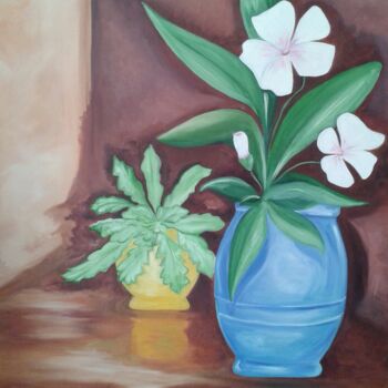 Painting titled "Fleurs exotiques" by Anne Dahirel, Original Artwork, Oil