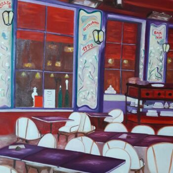 Картина под названием "Café de Paris" - Anne Dahirel, Подлинное произведение искусства, Масло