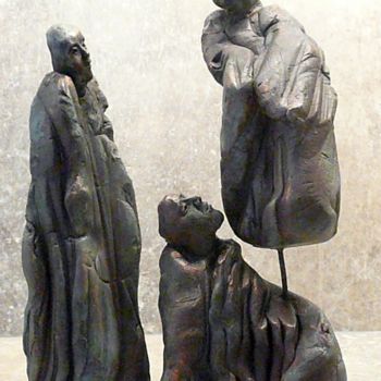 Sculpture titled "Les hommes-rochers" by Anne Daucourt, Original Artwork, Terra cotta