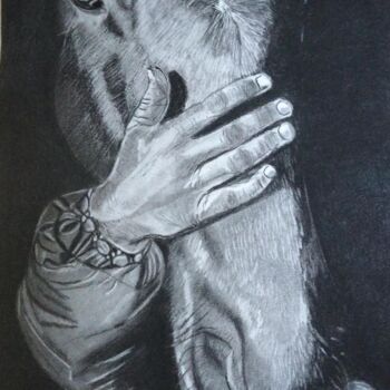 Dibujo titulada "La main de l'homme" por Anne Degremont, Obra de arte original, Carbón