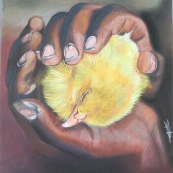 Painting titled "Chick" by Anne Degremont, Original Artwork, Pastel