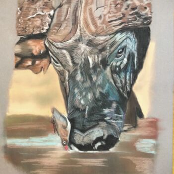 Schilderij getiteld "Bufflon" door Anne Degremont, Origineel Kunstwerk, Pastel