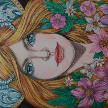 Tekening getiteld "Queen of flowers" door Anne D'Orion, Origineel Kunstwerk, Potlood