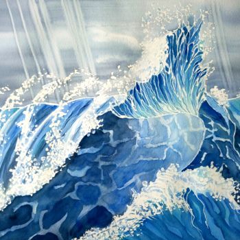 Peinture intitulée "Lueurs sur l'Océan" par Anne D'Orion, Œuvre d'art originale, Aquarelle