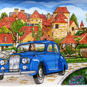 Drawing titled "Carennac, France, e…" by Anne D'Orion, Original Artwork, Marker