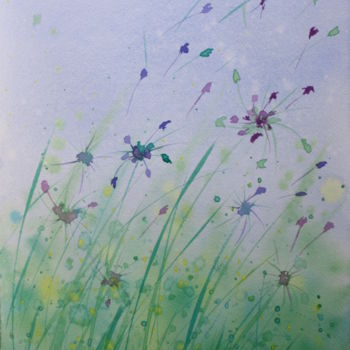 Malarstwo zatytułowany „Herbes et fleurs au…” autorstwa Anne Fayet-Massat, Oryginalna praca, Akwarela